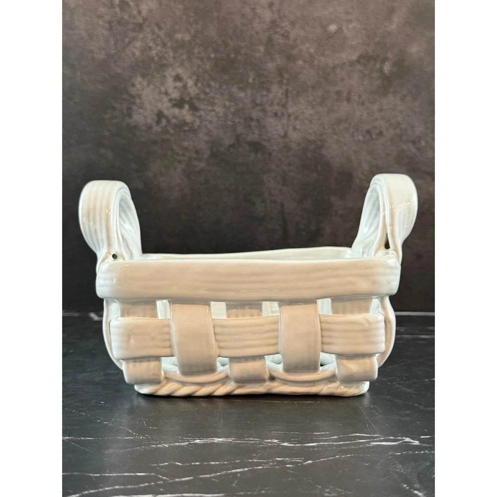 VTG Neuwirth Portugal Open Weave Ceramic Woven Basket 6.5in Square MINT!